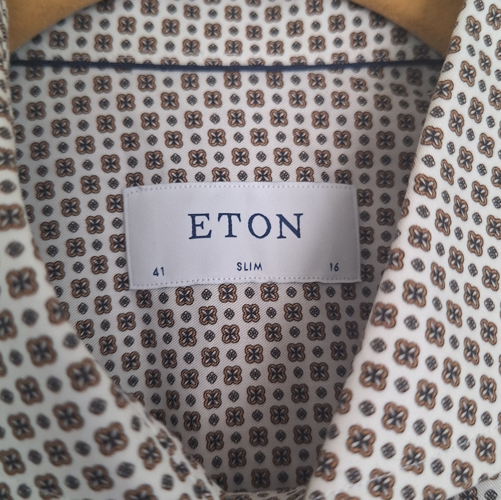 Eton Brown And White Patterned Button Down Shirt … - image 2